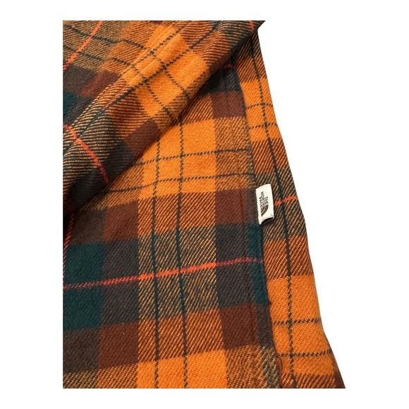 The North Face Men Med. Plaid Flannel Shirt Button Down Long Sleeve Orange Green - Picture 4 of 12